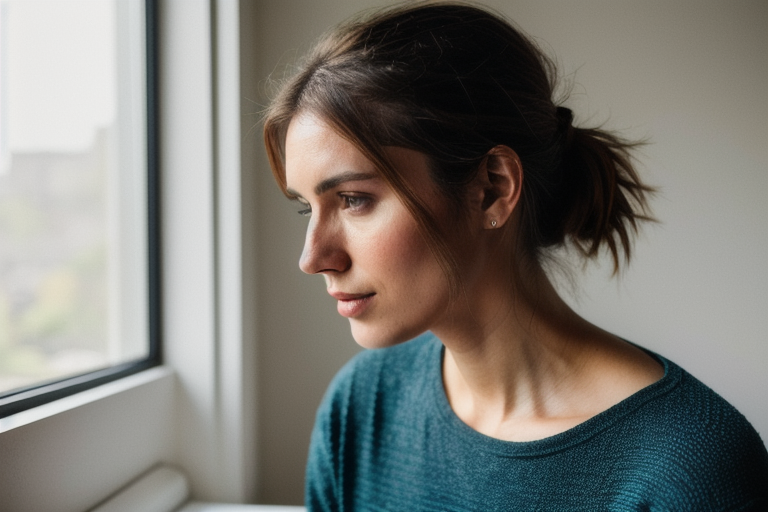 Young woman in profile thoughtfully considering how to customize her AI companion persona